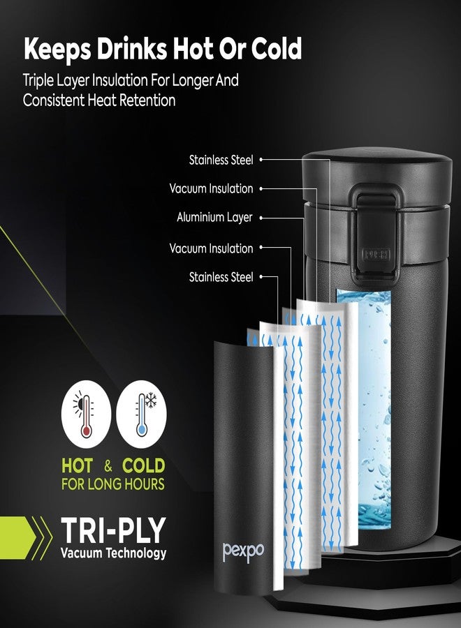 Pexpo Cocoa Pro 300 ISI Certified Stainless Steel Vacuum Insulated Coffee Mug - 260ml | RCB Edition | Double-Lock Push Button | Double Wall | for Home, Office, Travel - Knight Black - Image 3